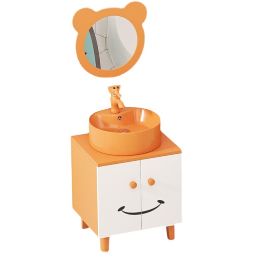Wholesale Kindergarten Children's Solid Wood Bathroom Cabinet Combination Sink Vanity Baby Colorful Sink Basin Floor Standing