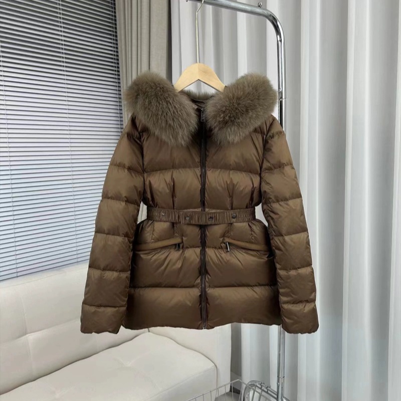 Autumn Winter New European Style Waist Slimming 90 White Duck Fox Fur Collar Down Jacket Women Short Trendy Coat_voghion.com