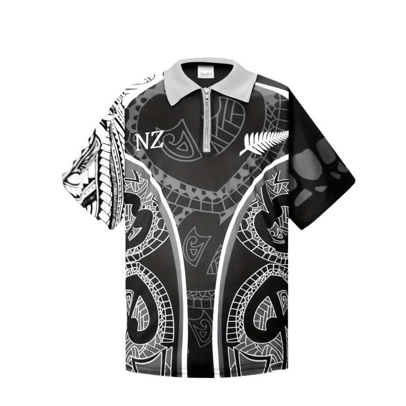 Venta caliente transfronteriza europea y americana retro 3D impresión digital para hombres malla suelta transpirable polo camisa POLO con cremallera