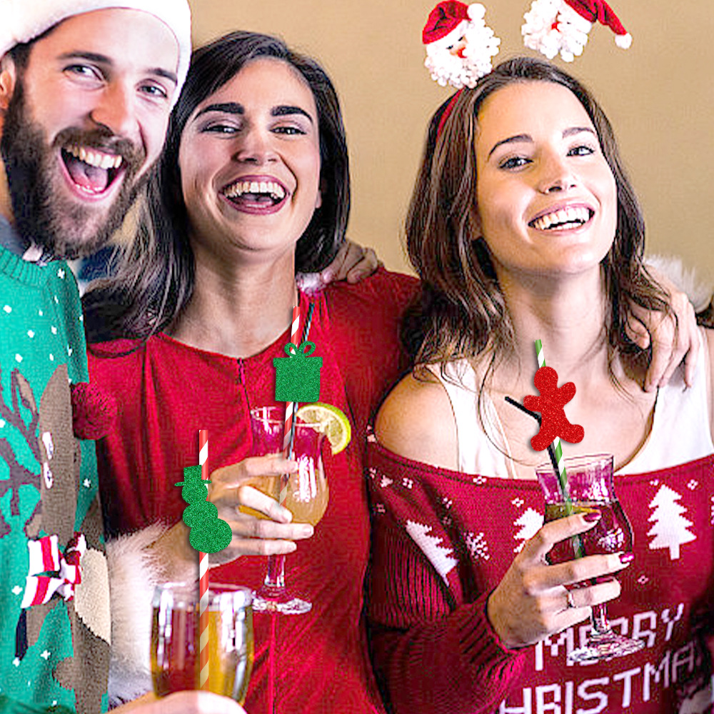 Nuevos productos transfronterizos suministros de decoración de Navidad fiesta pajita tarjeta de inserción de pan de jengibre calcetines de hombre pajita decoración de complementos