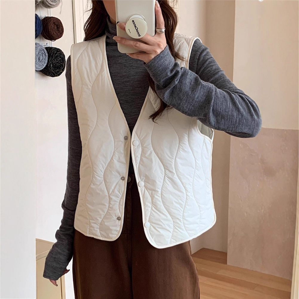Irina Autumn and Winter Style Small Fragrance Autumn Comfortable Versatile down Wool Vest Base Warm Loose Coat for Women