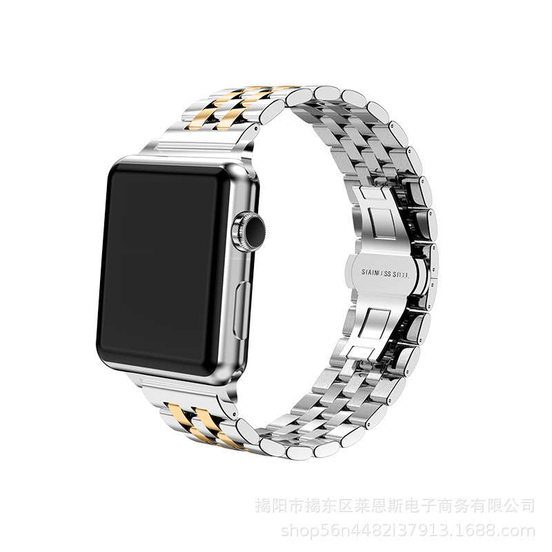 Aplicable a Apple Watch Samsung S1 Huawei nueva correa de reloj inteligente de acero inoxidable de metal de cinco cuentas