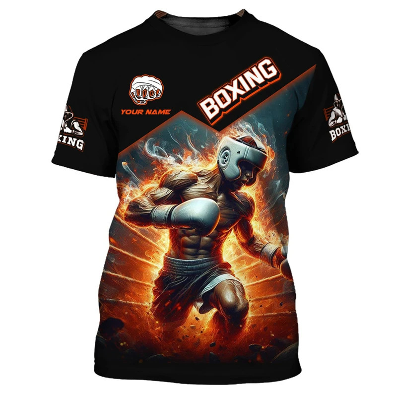 Boxer Uniform Men's T-Shirt Loose Boxing Fighting Sports Short Sleeve Fashion Personalized Name Printed Top