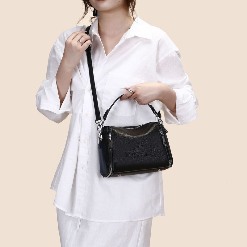 Women's Crossbody Bag, First-Layer Cowhide Shoulder Bag, Simple and Trendy Bucket Bag, Handbag with a High-End Feel