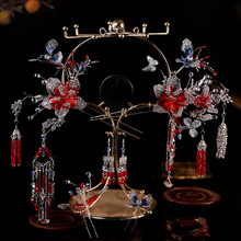 秀禾头饰新娘红色造业花新中式古装龙凤褂影楼跟妆秀禾服结婚套装