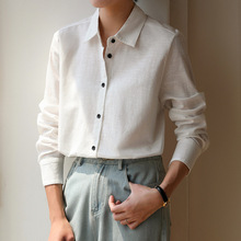 实拍白色亚麻衬衫女春夏宽松休闲简约长袖衬衣复古棉麻叠穿上衣