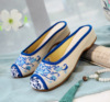 Blue and white ethnic cloth, slippers, shoe bag for toes, footwear, slide, ethnic style