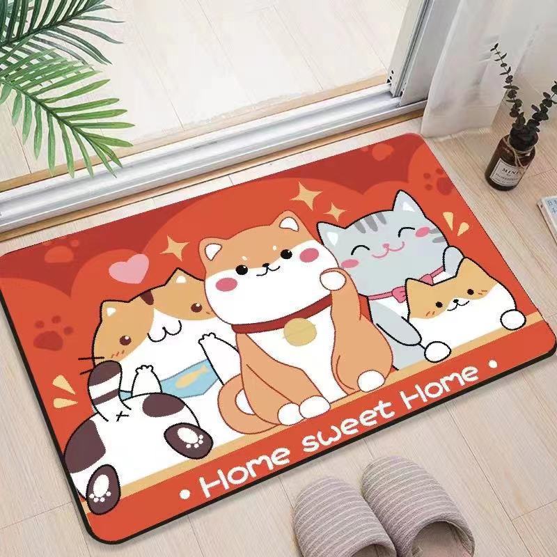 Cross-Border Temu Dropshipping Lucky Cat Home-Friendly Easy-Care Living Room Floor Mat Entrance Door Mat Water-Absorbing Diatomaceous Earth Mat