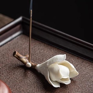 Tea Pet Ornaments Can Be Used to Grow Pure Handmade Ceramic White Magnolia Flower Tea Room Tea Table Pen Holder Incense Stick Tea Ceremony Accessories