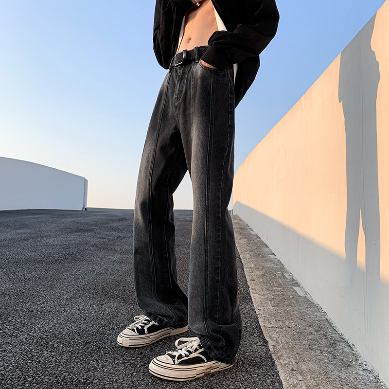 Amarillo barro rectos jeans de moda masculinos primavera callejera pantalones de pierna ancha sueltos retro retro americano