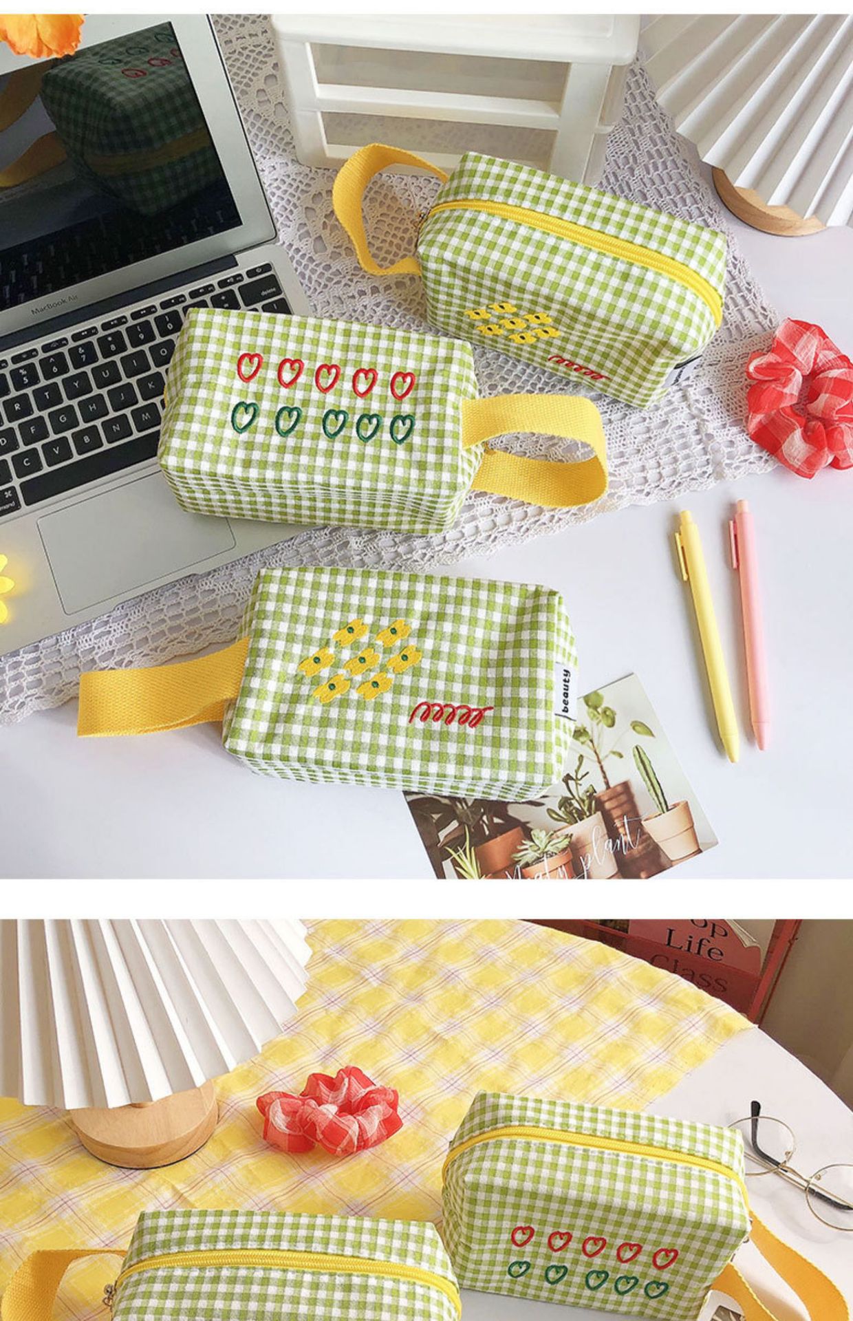 cute fashion plaid largecapacity stationery bag pencil casepicture3