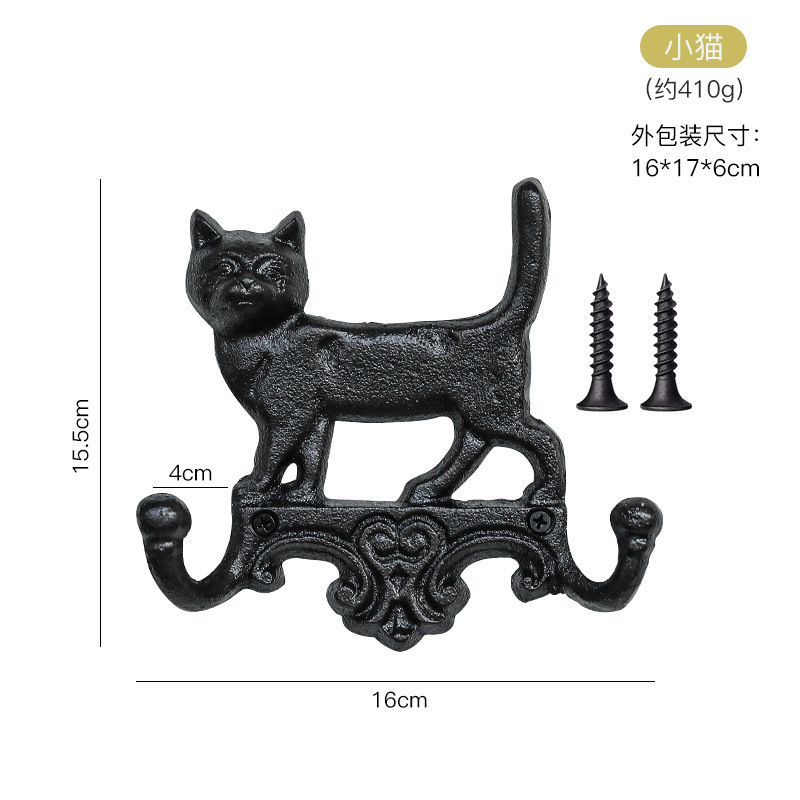 北欧鉄工芸フック子猫子犬フックレトロホームガーデン別荘庭壁飾りハンガーフック|undefined