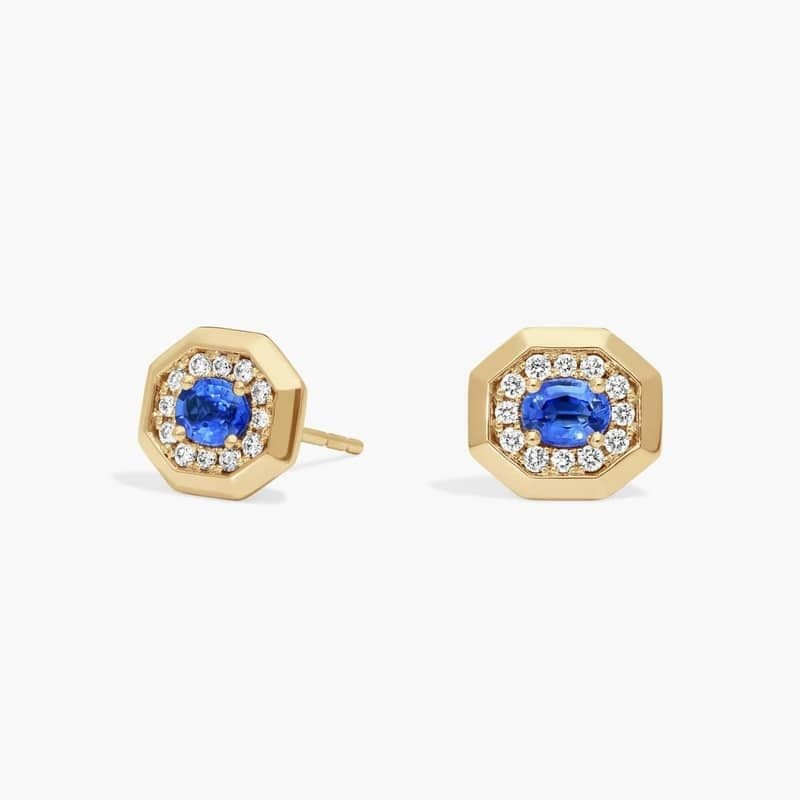 Old Money Style Sapphire Stud Earrings, Exquisite Cross-Border Little Red Book S925 Sterling Silver Inlaid Cultured Gemstone Earrings, New Gold Color