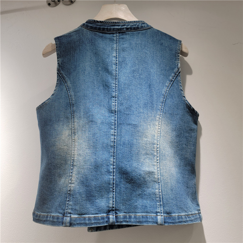 Modas de estilo británico de doble hebilla elástica chaleco de vaquero delgado chaleco azul delgado image 2