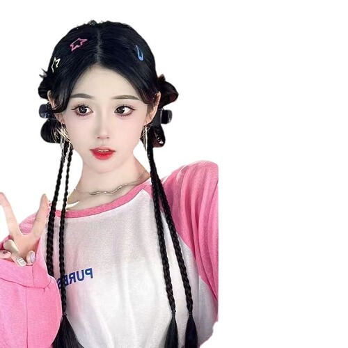 y2k braided girl double ponytail hot girl shuttlecock hair chicken feather gripper shuttlecock head boxing braid dopamine hair bun