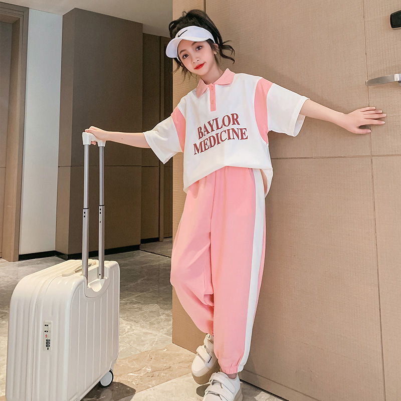 Traje de verano para niñas verano 2023 nuevo polo de manga corta para niños verano estilo occidental traje de dos piezas deportivo para niñas