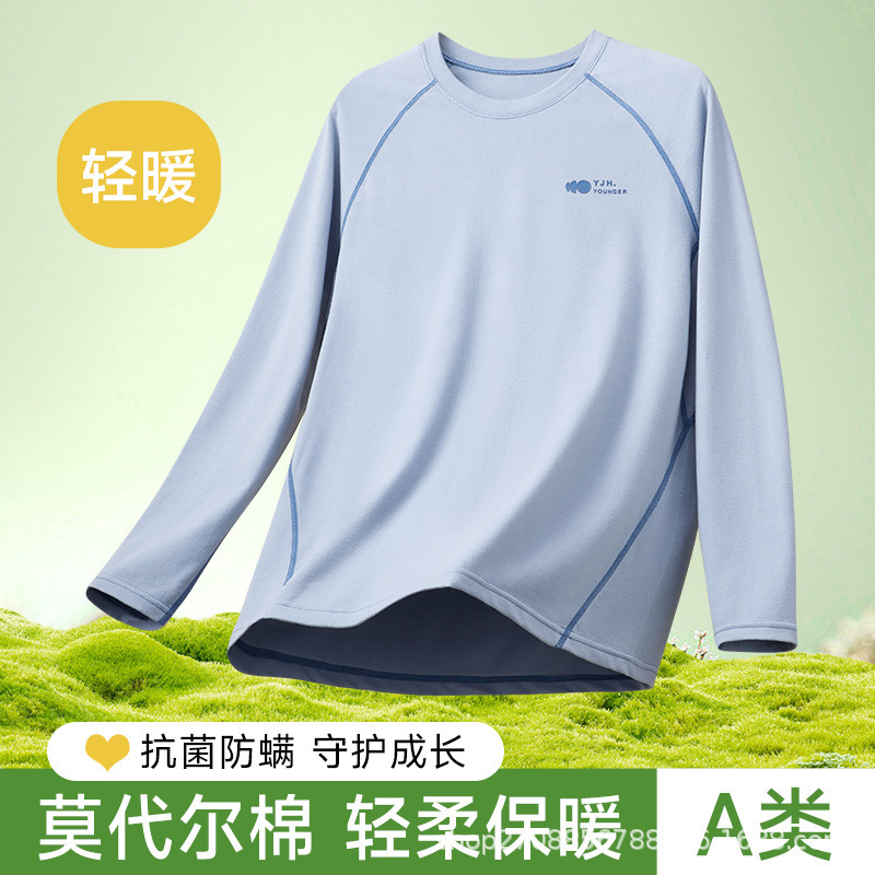 男大童圆领打底衫2025新款秋衣初中高中学生青少年保暖上衣|undefined