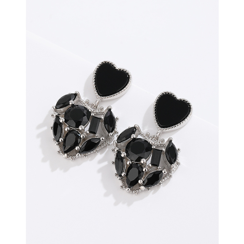 Pendientes de amor negro para mujeres 925 plata esterlina diseño de nicho 2023 nuevos pendientes populares pendientes de lujo de alta calidad