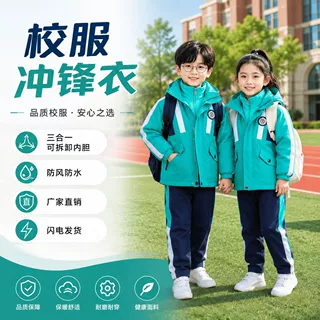 儿童冲锋衣校服套装冬装运动三合一加厚班服幼儿园园服2025新款