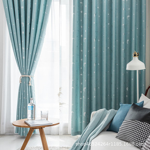 Cross-border exclusive diamond linen jacquard simple modern living room bedroom floor window shading finished curtain star Moon fabric