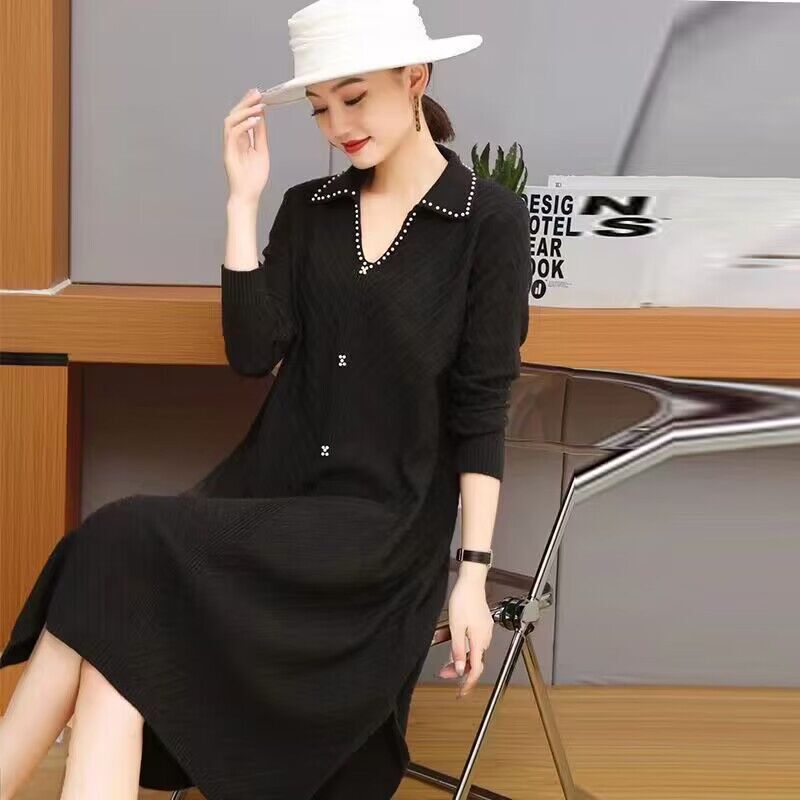 洋气胖妈妈中长款秋冬连衣裙加肥大码针织衫中年女岁毛衣裙子|undefined
