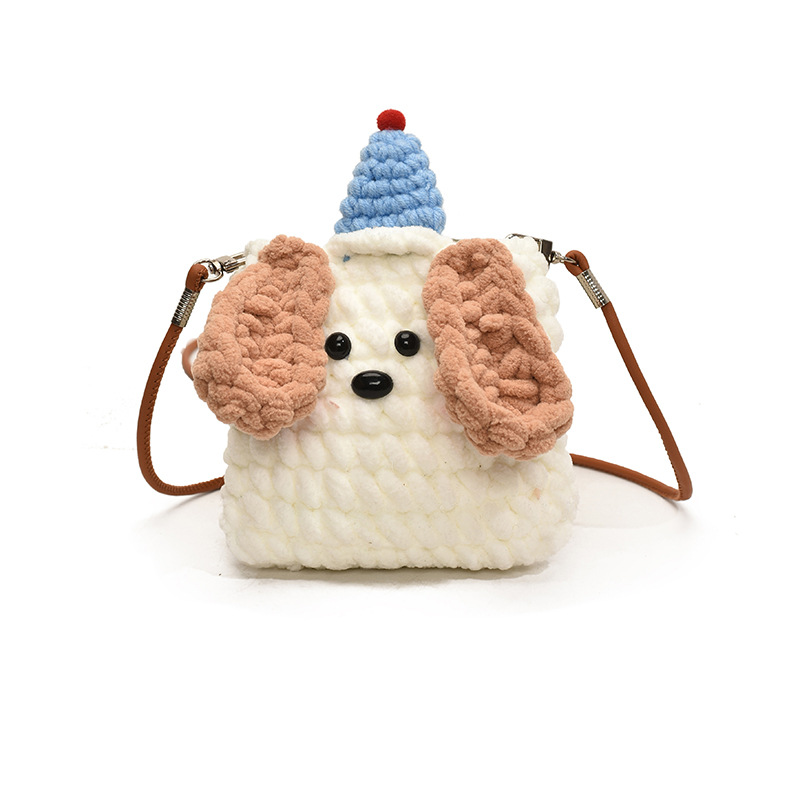 Bolsos de hombro de dibujos animados japoneses para niños y niñas otoño y invierno de lana tejida perros de tramo oblicuo 2025 nuevo mini bolso infantil