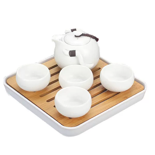 One pot with four cups + melamine plate (without package) white★