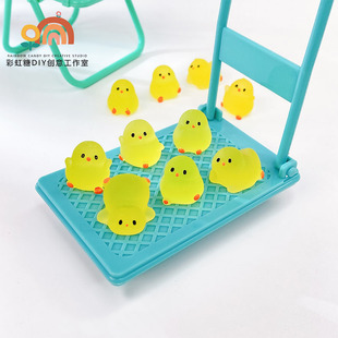 Cartoon three-dimensional luminous little fat chicken DIY accessories modeling desktop small ornaments car decoration micro landscape accessories