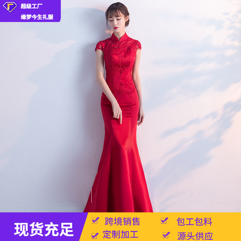 Sexy red fashionable short evening dress, Chinese style, slim fit