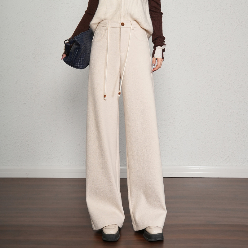 轻奢时尚女装裤子高品质韩版宽松直筒阔腿裤时尚显瘦羊毛拖地长裤
