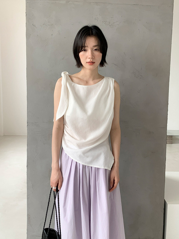 Love and Nancy Thirteen Lines 2025 夏韓国風スイングカラーノースリーブエレガントテンセルリネンドレープシャツ 22391|undefined