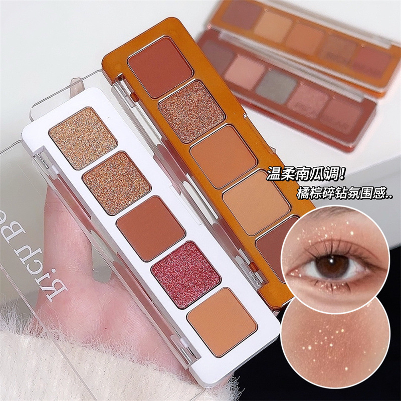 Sombra de ojos de cinco colores Rich Bear, puré de papas fino y nacarado fino en polvo, sombra de ojos de color tierra barata al por mayor