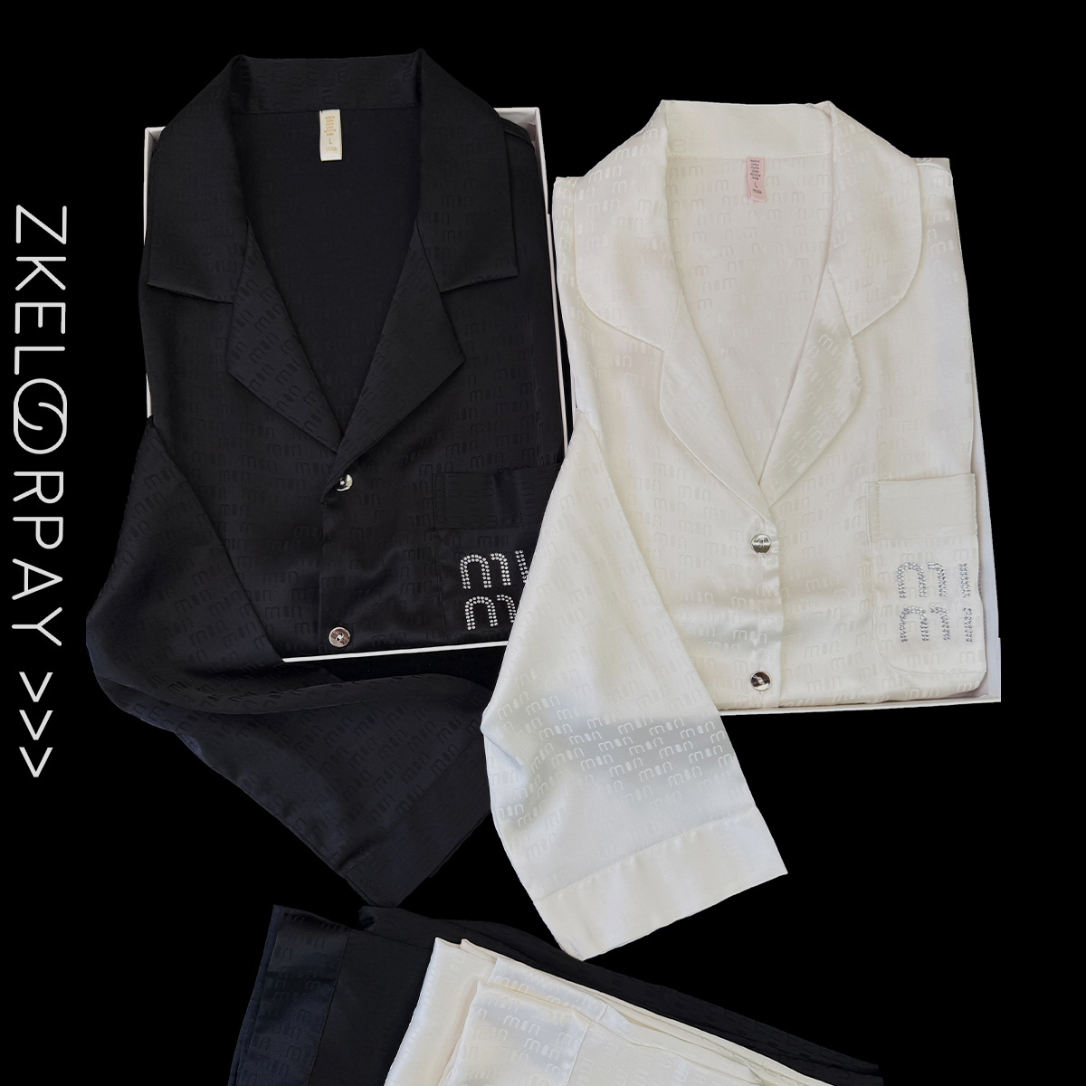 Luxury Ice Silk Couple Pajamas High-End Thin Jacquard Satin with Rhinestones for Spring And Autumn Men's And Women's Homewear_voghion.com