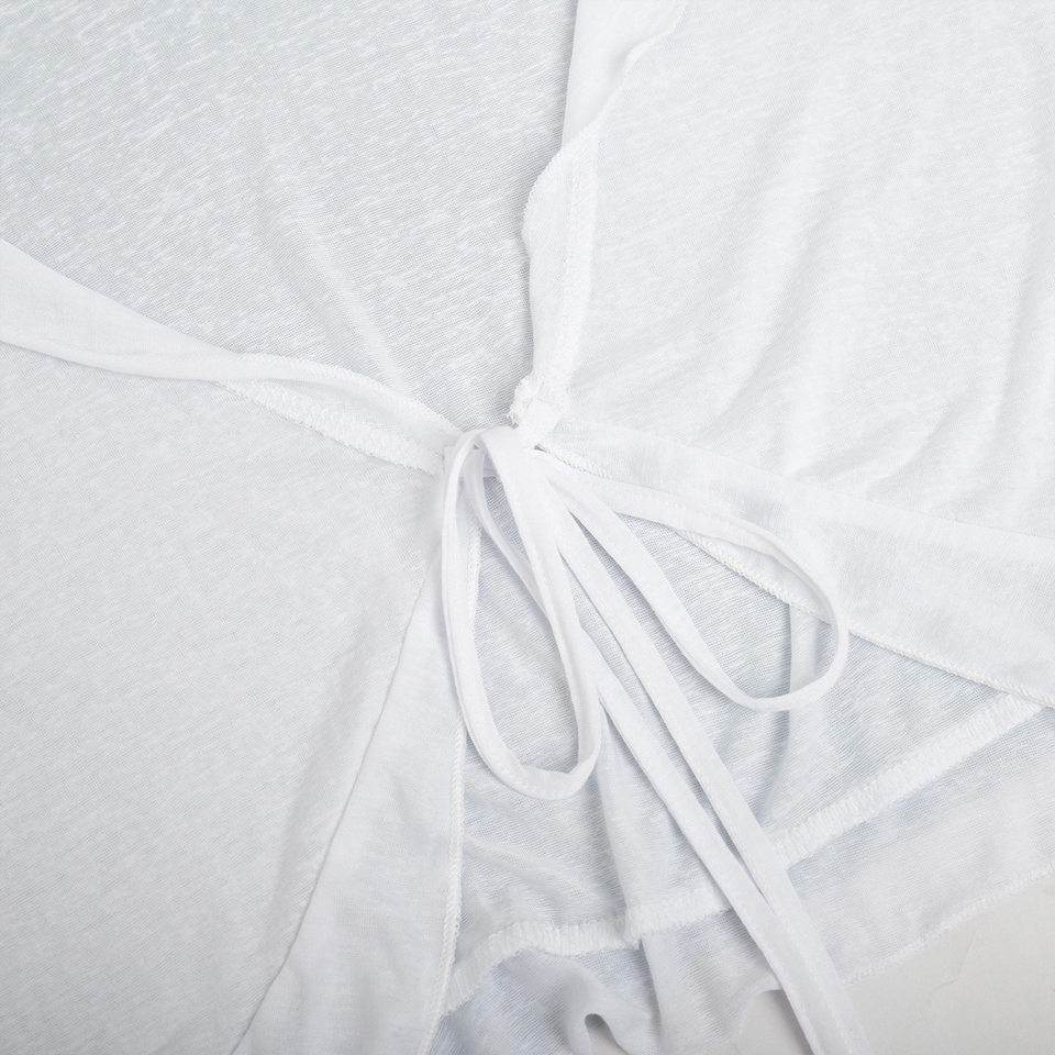 Bộ đồ ngủ nữ áo cardigan thắt dây kèm quần short dệt kim mặc nhà thoải mái — Màu trắng, Màu đen chi tiết 13