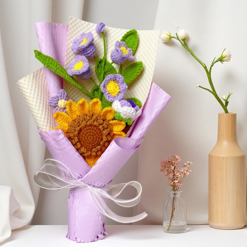 Ramo de lana hecho a mano de alta gama comercio exterior girasol transfronterizo rosa adornos de punto decoración del hogar