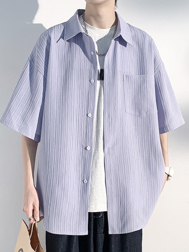 Summer Ice Silk Thin Short-Sleeve Shirt for Men and Couples Loose Plus Size Solid Color Casual Trend Brand Top Coat