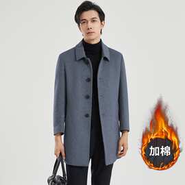 秋冬商务翻领中长款毛呢大衣男士新款休闲可加棉气质羊毛呢子外套