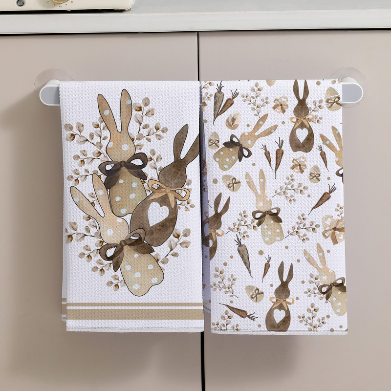 Cross-Border Amazon Waffle Kitchen Towel 2-Piece Set Easter Towel 380Gsm Hand Towel Absorbent Tea Towel