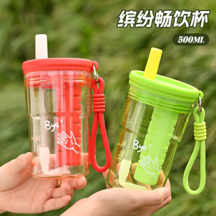 Summer New Pc Plastic Cup with Filter Tea Water Separation Flower Tea Cup Outdoor Satchel Straw Cup Wholesale