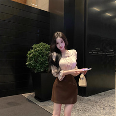 蕾丝提花翻领七分袖衬衫女秋季2025新款修身收腰衬衣小众气质上衣