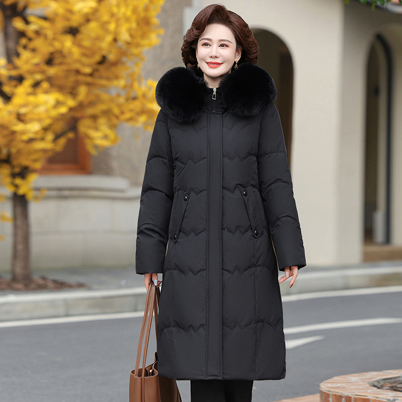 2025 New Winter Clothing down Jacket for Middle-Aged Mothers Northeast Long Over-The-Knee Fox Fur Collar Hooded Warm Jacket