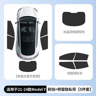 Car curtains, Suitable for Tesla privacy curtains - 21-24-my4-piece-set-for-front-and-rear-side-windows-front-windshield-original-vehicle-dimensions