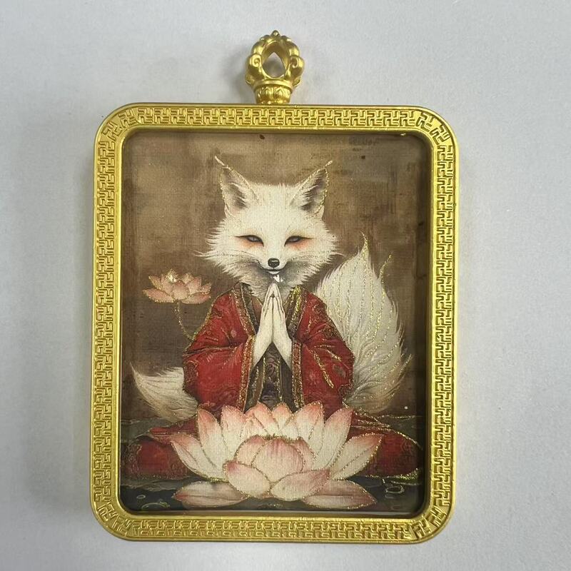 手绘描金莽龙女蛇年狐仙唐卡嘎乌盒九尾道家唐卡套周边吊坠项链|undefined