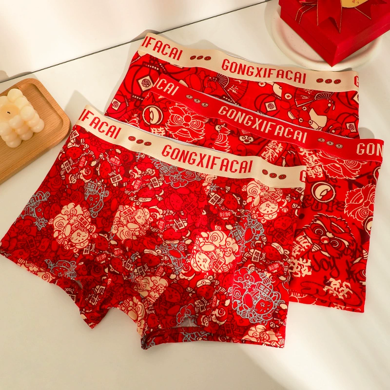 Год рождения хлопчатобумажные трусики мужской большой красный праздник большой размер боксерские брюки новогодний свадебный подарок четырехугольные шорты