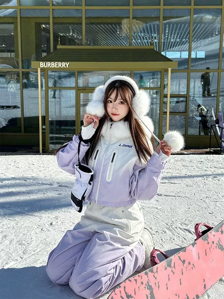 Ldab Purple Gradient Ski Suit for Women 2026 Autumn and Winter New Style Windproof and Cold-Proof Beautiful Snow Suit for Single Board and Double Board Skiing
