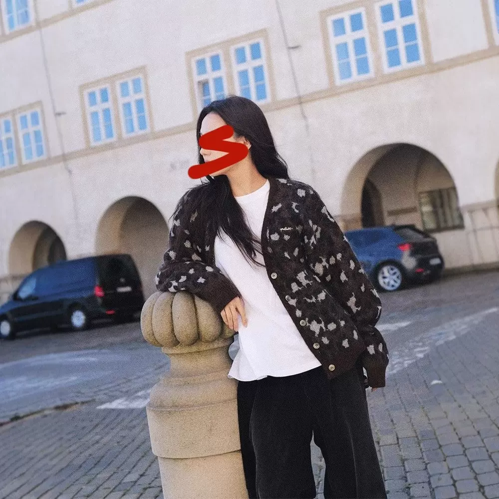 2026新品豹纹针织开衫外套复古宽松休闲时尚羊毛V领毛衣女毛衫