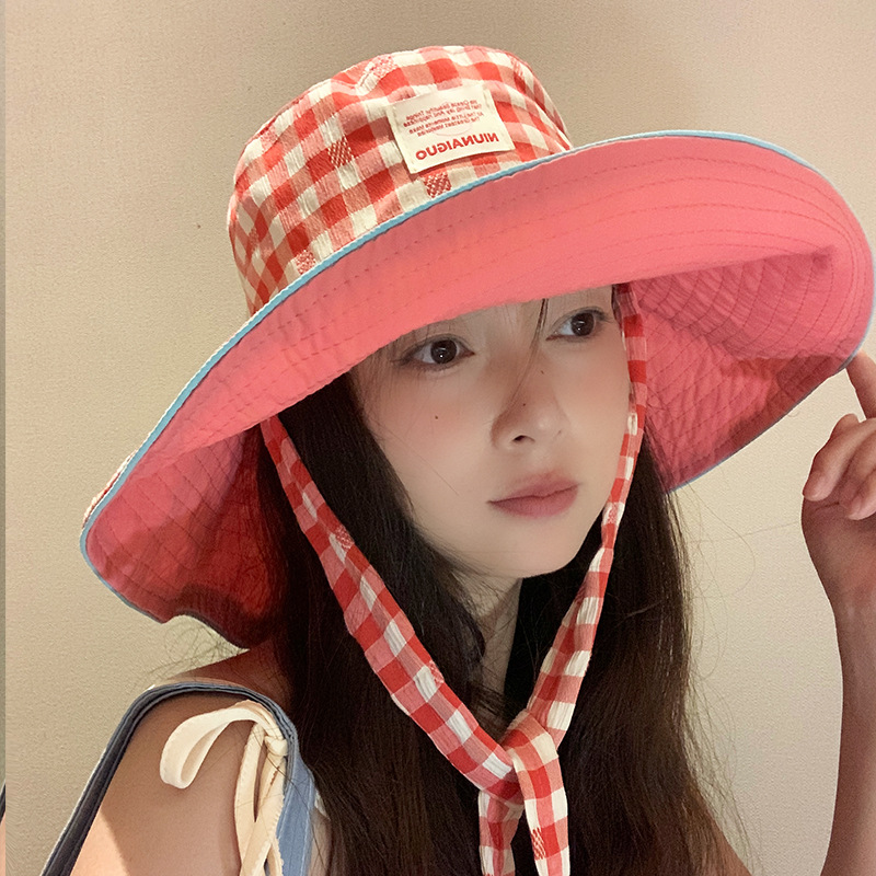 Sombrero de pescador con bordes anchos a cuadrillas coreanas, sombrero de verano, sombrero de bisel grande, sombrero de sombrero solar pequeño, sombrero de copa