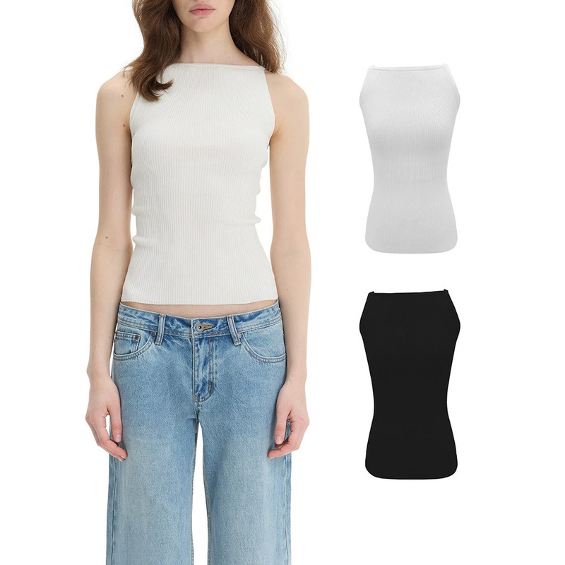 In-Stock Lyocell Linen Off-Shoulder Ribbed Knit Tank Top Vintage Spicy Girl Slim-Fit Design Camisole Top In-Stock Lyocell Linen Off-Shoulder Ribbed Knit Tank Top Vintage Spicy Girl Slim-Fit Design Camisole Top