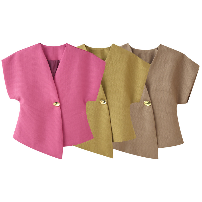 Foreign Trade Wholesale Summer New Style European and American Style Three-Color One-Button Waist-Cinching Short-Sleeve Shirt Foreign Trade Wholesale Summer New Style European and American Style Three-Color One-Button Waist-Cinching Short-Sleeve Shirt