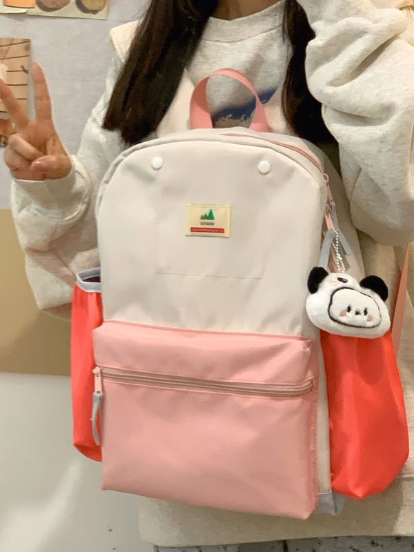 书包新款撞色小众双肩包小学生女书包大容量韩版ins休闲百搭背包|undefined